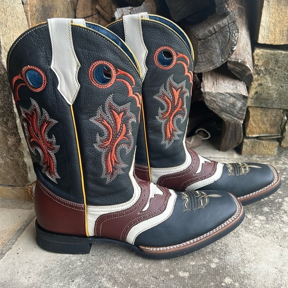 Western Cowboy Mens Boots full grain hide leather square tipSz-28 (US 9.5) locBB - Picture 2 of 10